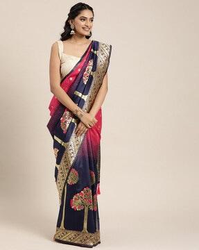 floral zari woven saree with tassels & unstitched blouse piece