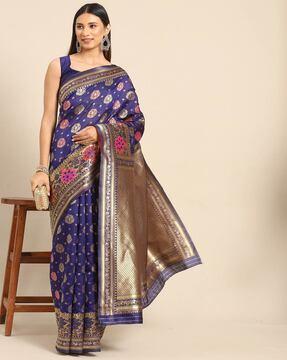 floral zari woven saree with unstitched blouse piece