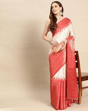 floral zari woven saree with unstitched blouse piece