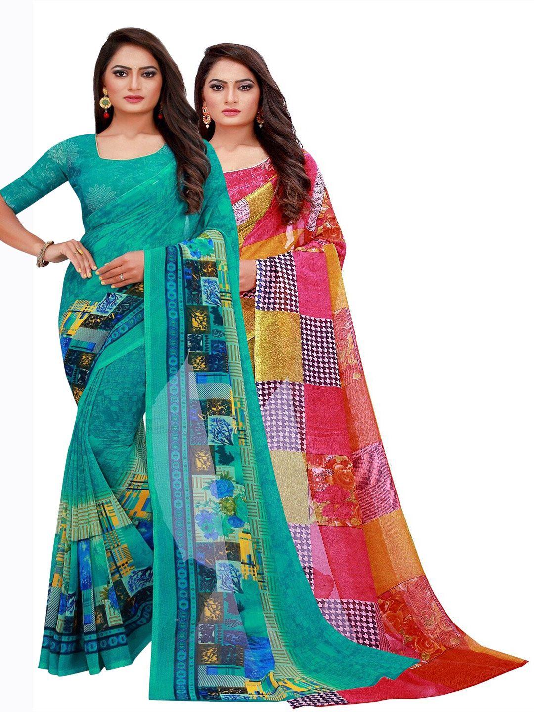 florence  pack of 2 turquoise blue & red georgette saree