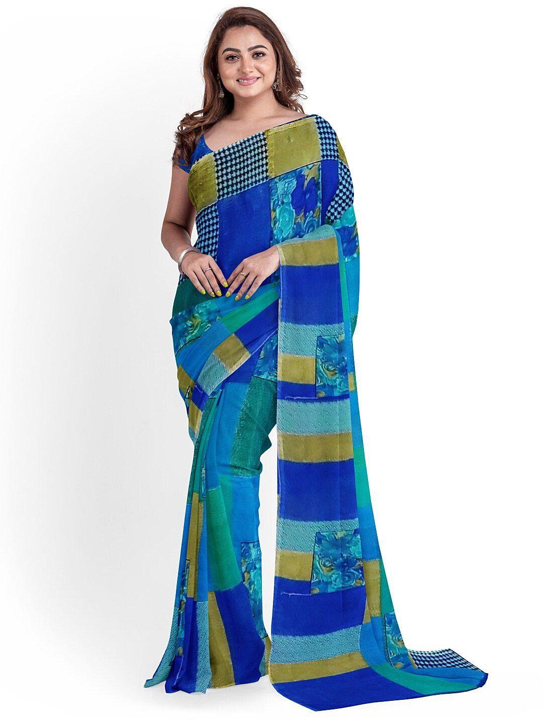 florence blue & green ethnic motifs pure georgette dharmavaram saree