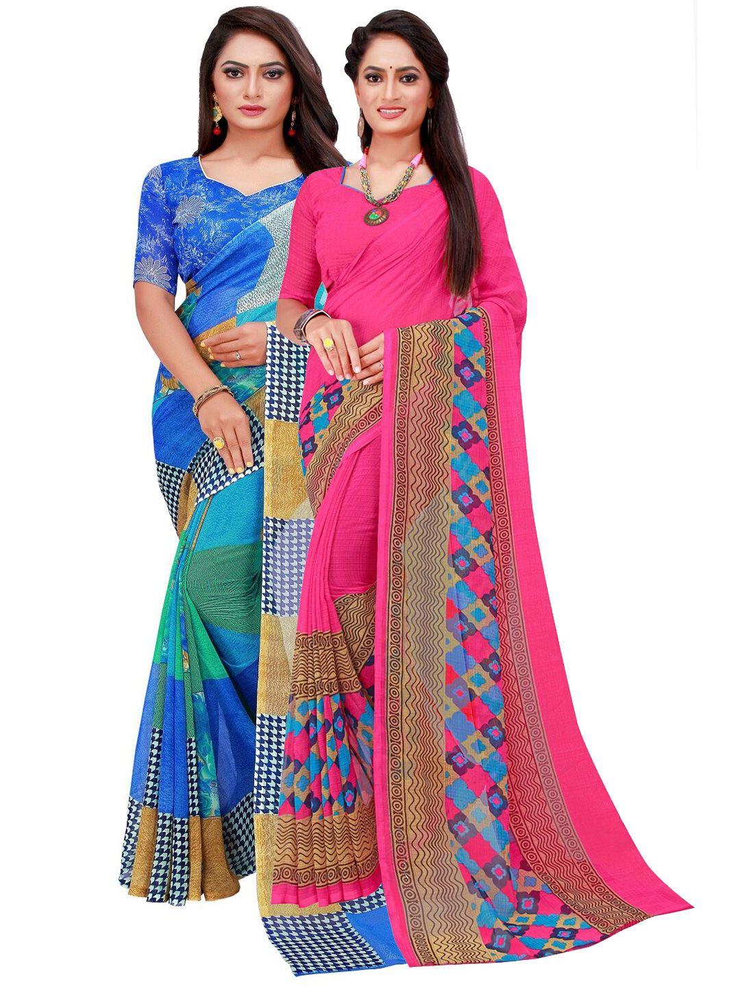 florence blue & pink pure georgette saree