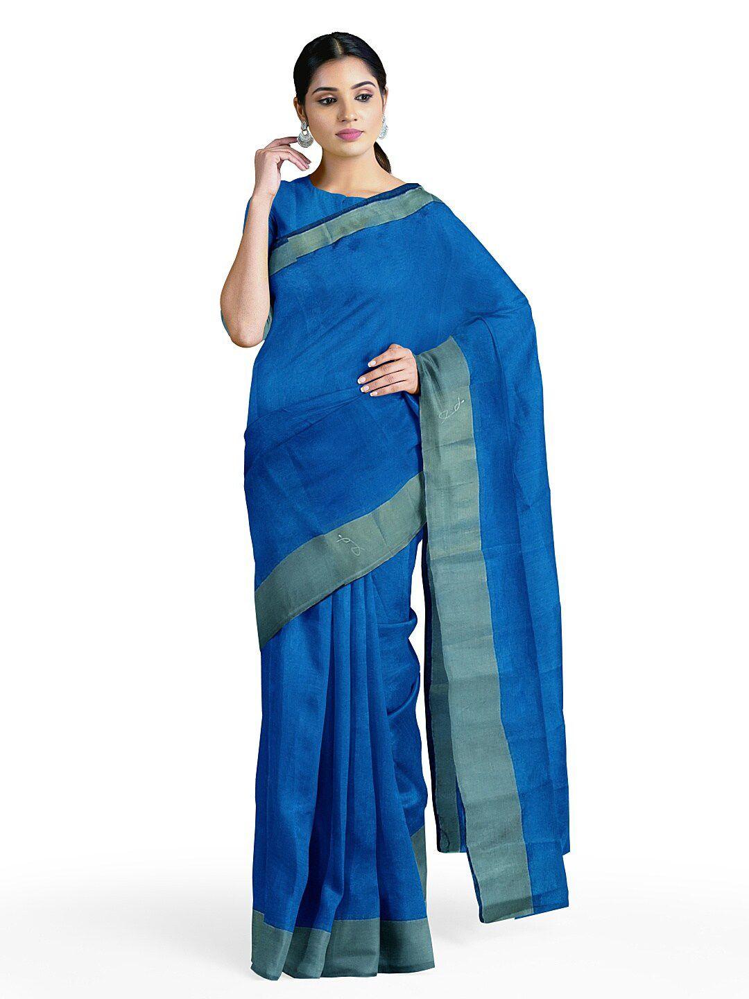 florence blue silk cotton sungudi saree