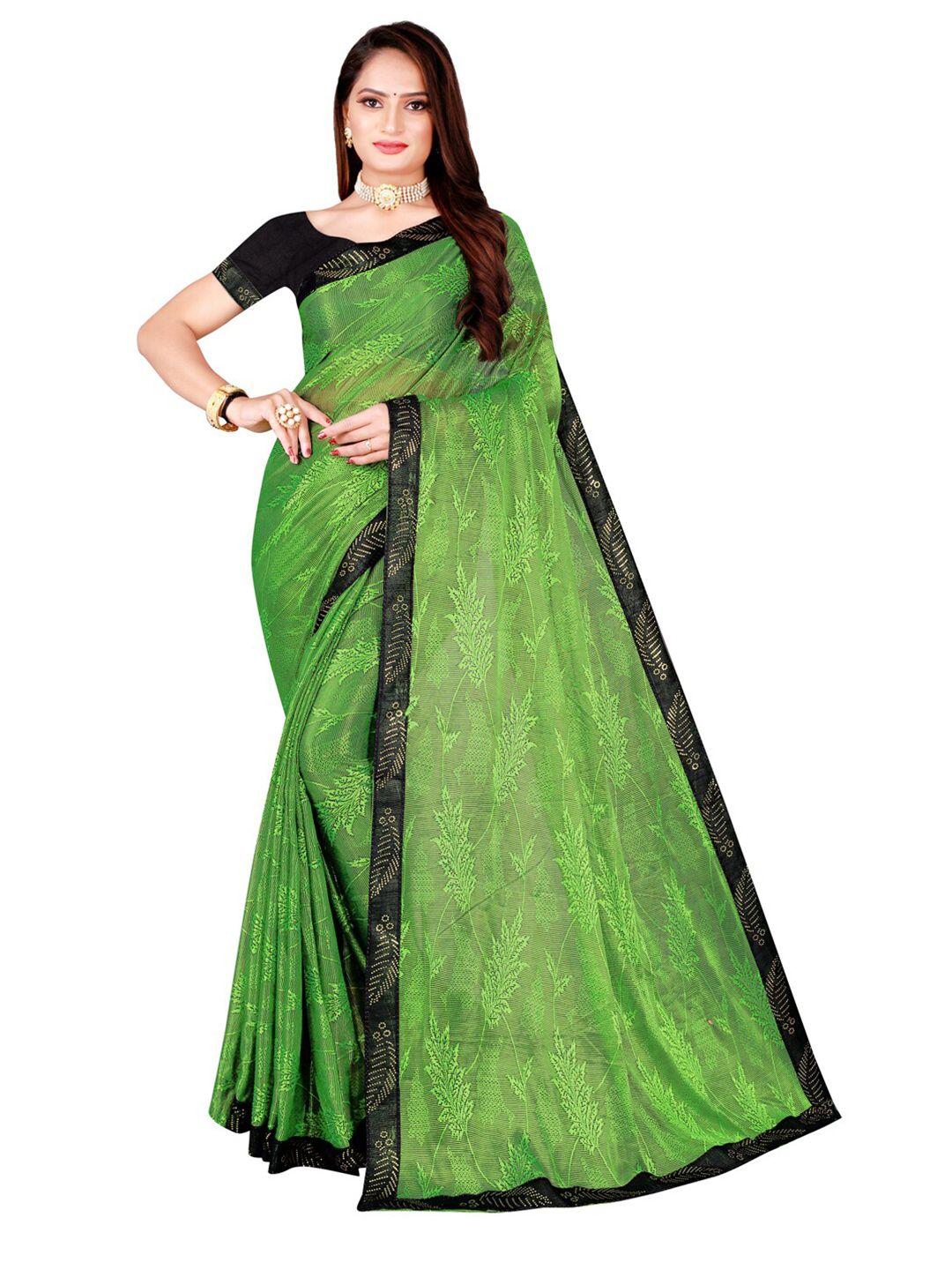 florence green & black floral art silk saree