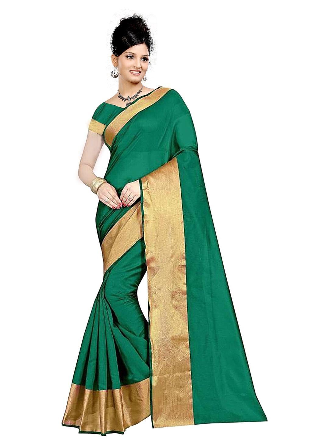 florence green & golden cotton silk saree with zari border