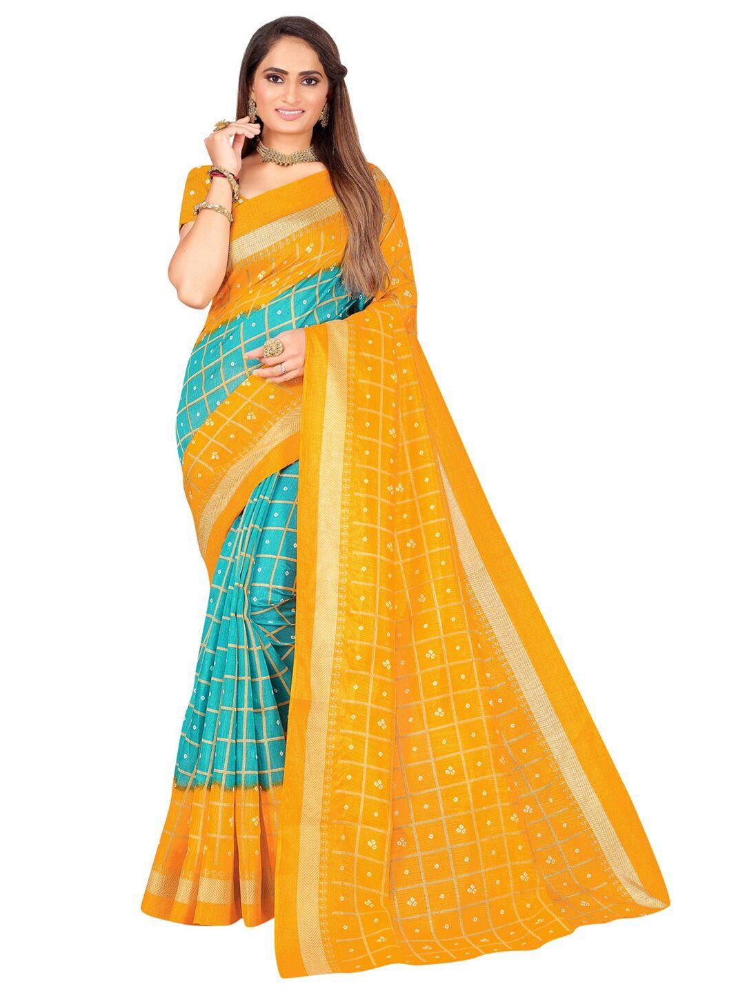 florence green & yellow bandhani zari art silk bandhani saree