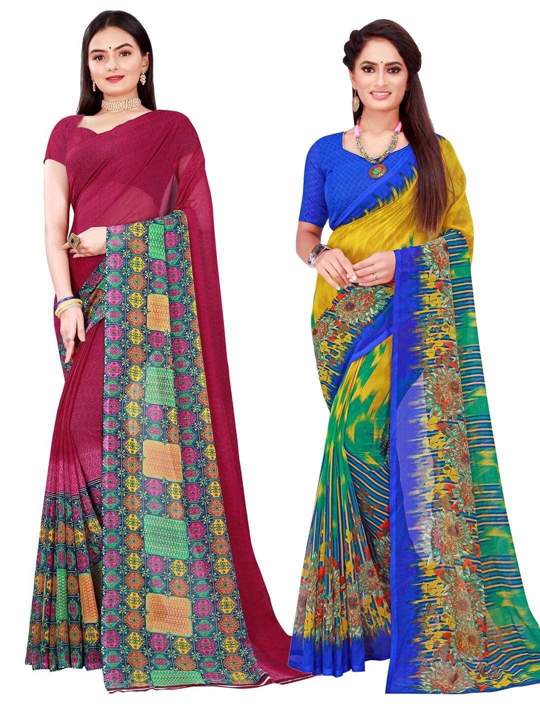 florence maroon & blue set of 2 pure georgette saree