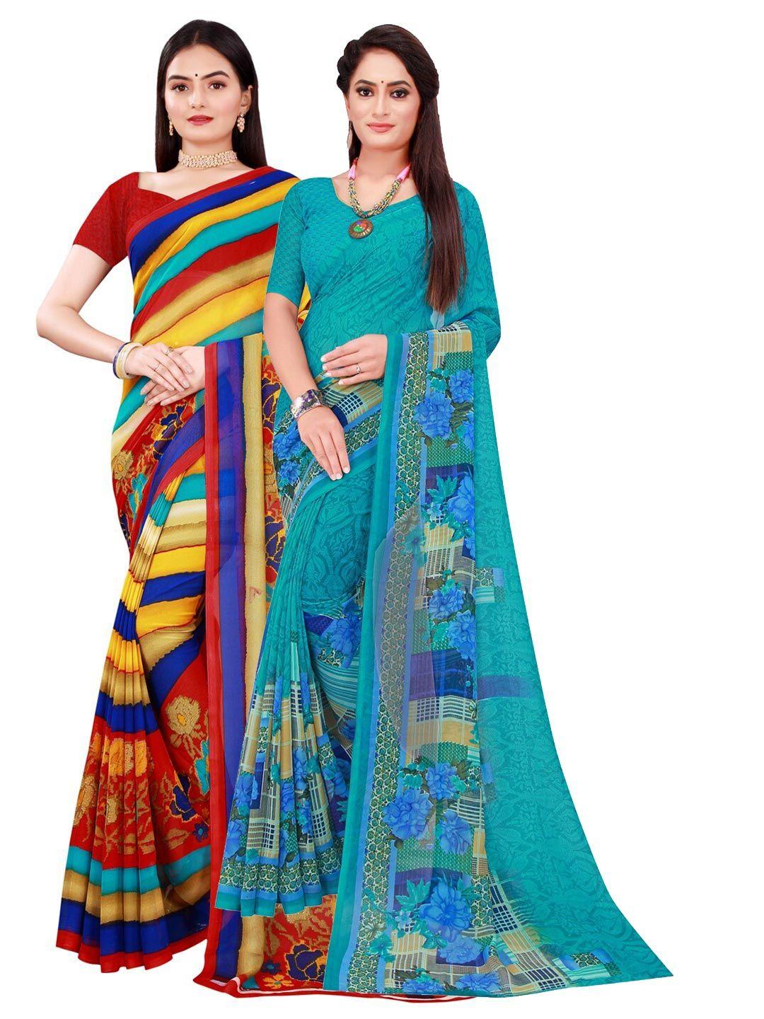 florence multicoloured & turquoise pack of 2 blue pure georgette saree