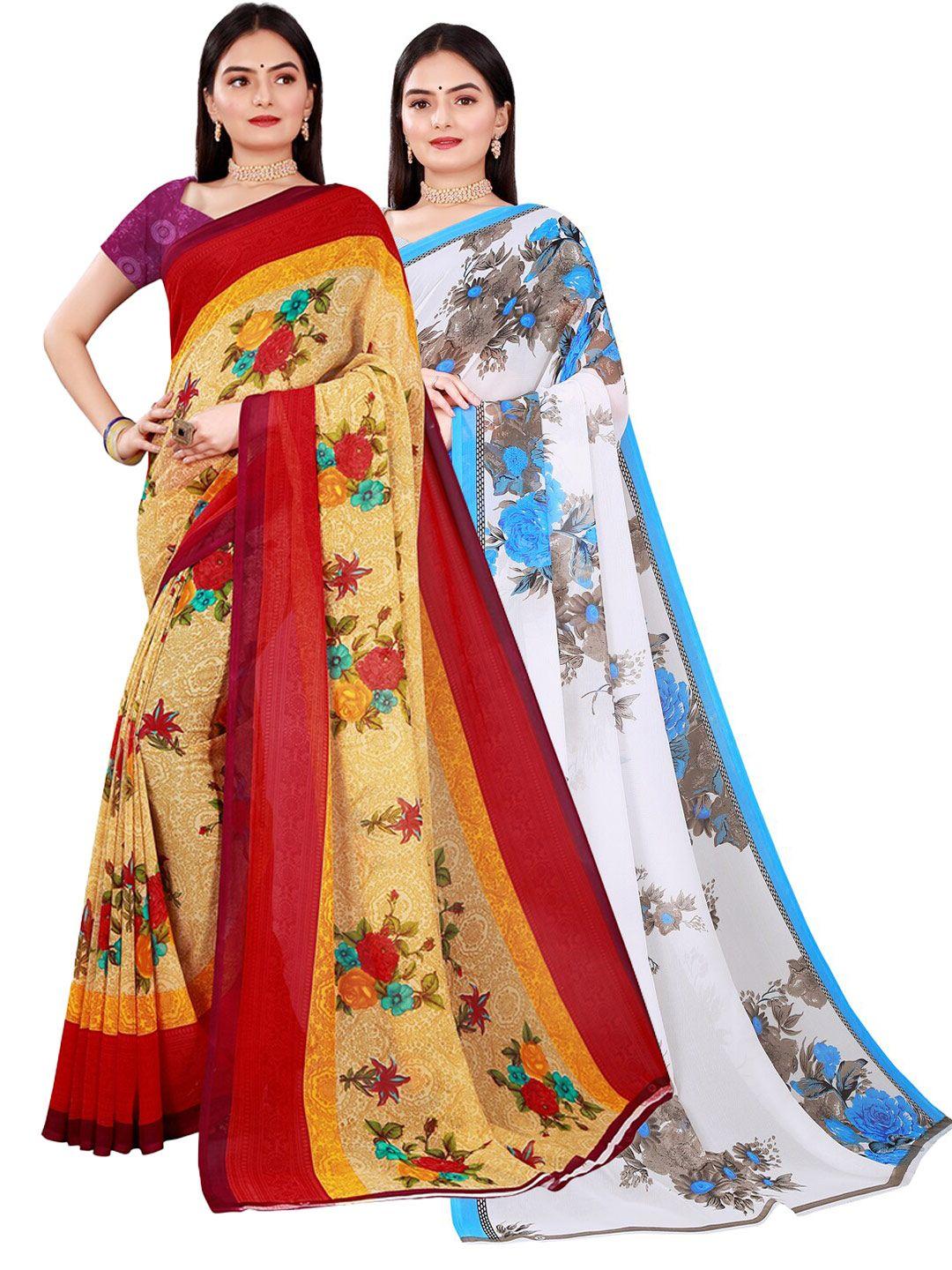 florence pack of 2 floral printed pure georgette saree