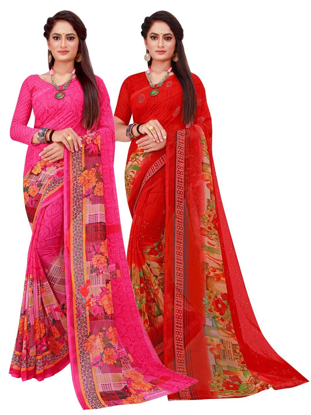 florence pack of 2 magenta & red pure georgette saree