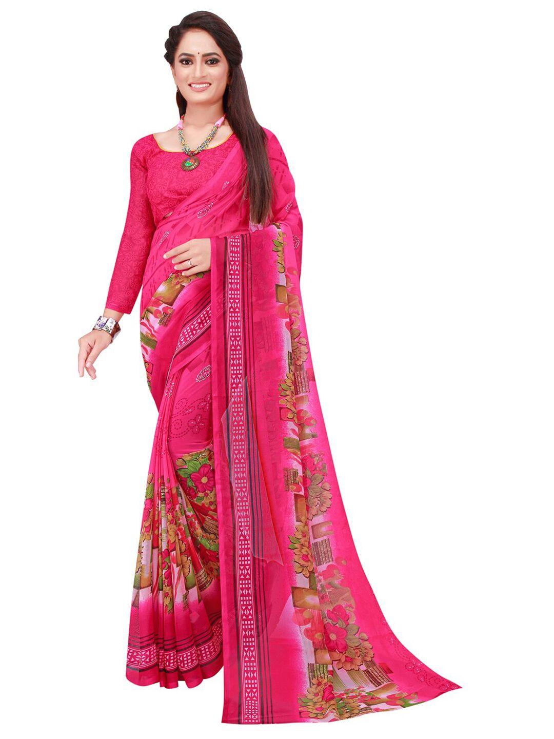 florence pink & grey floral pure georgette saree