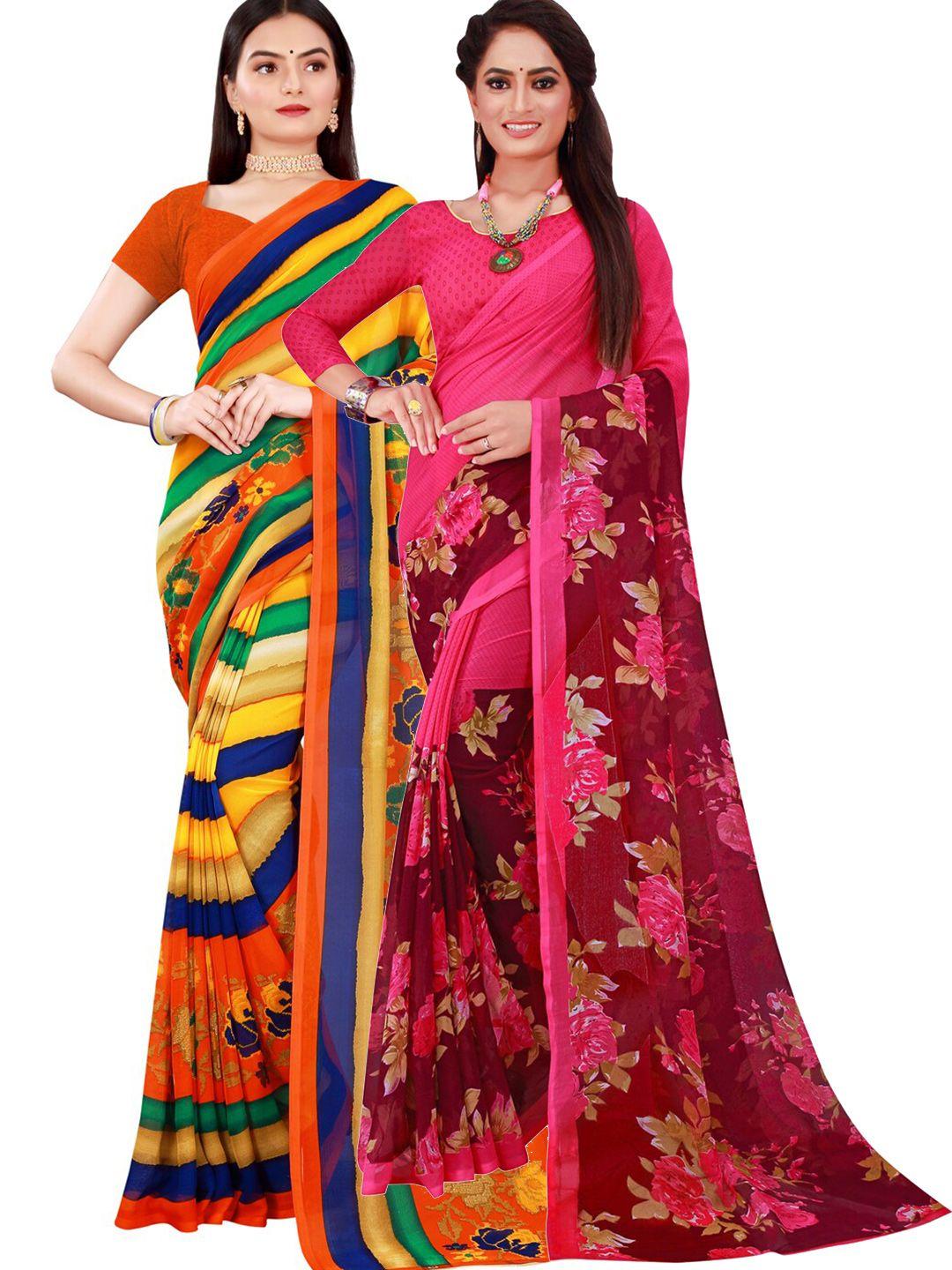 florence pink & yellow pure georgette saree