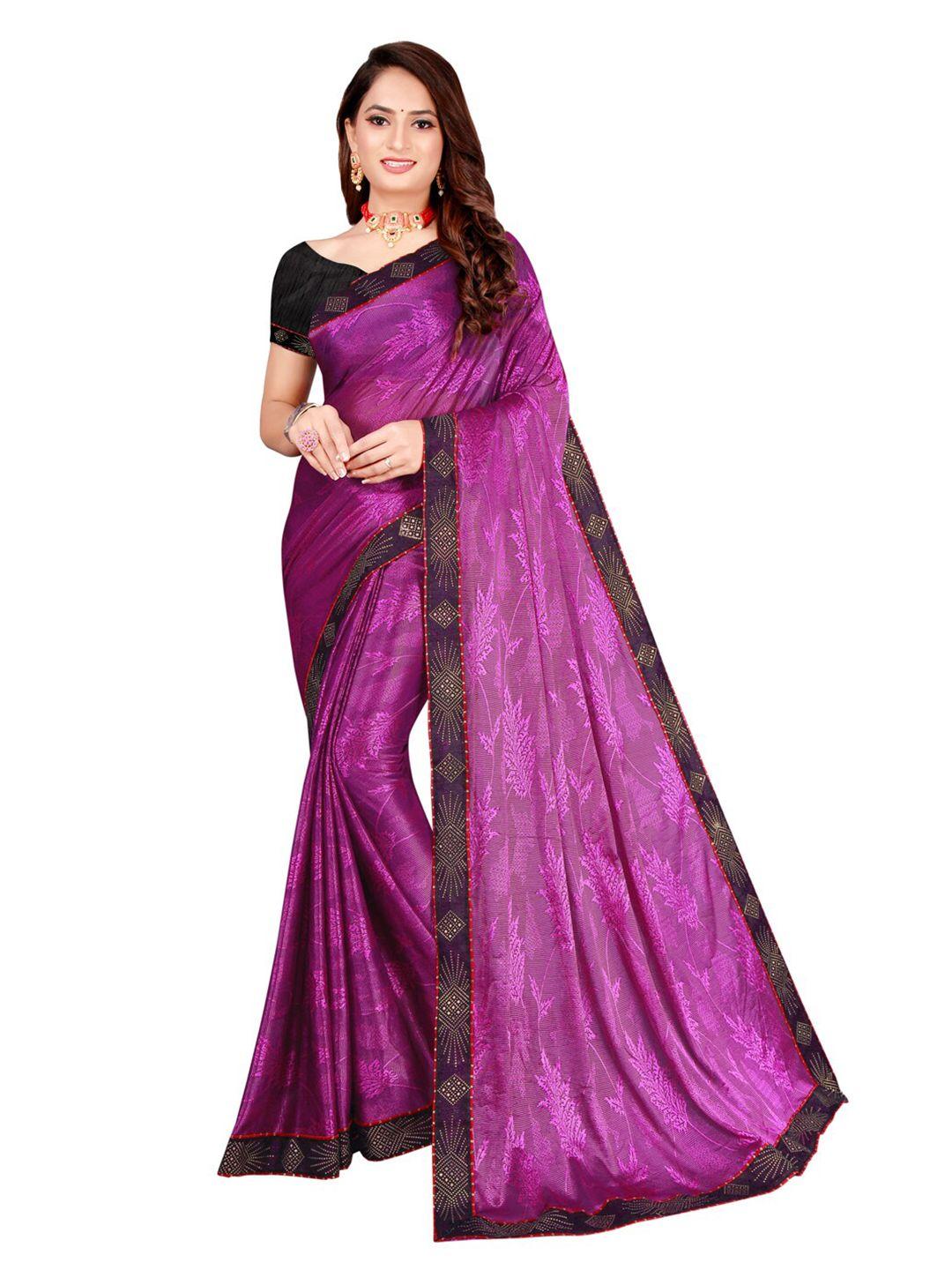florence purple & black floral art silk saree