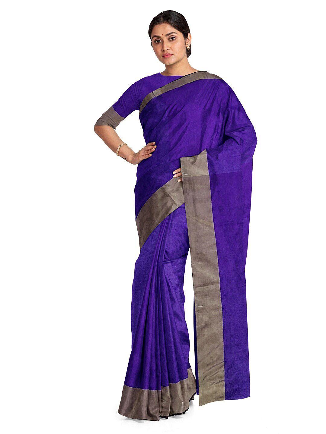 florence purple & gold-toned silk cotton zari border sungudi saree