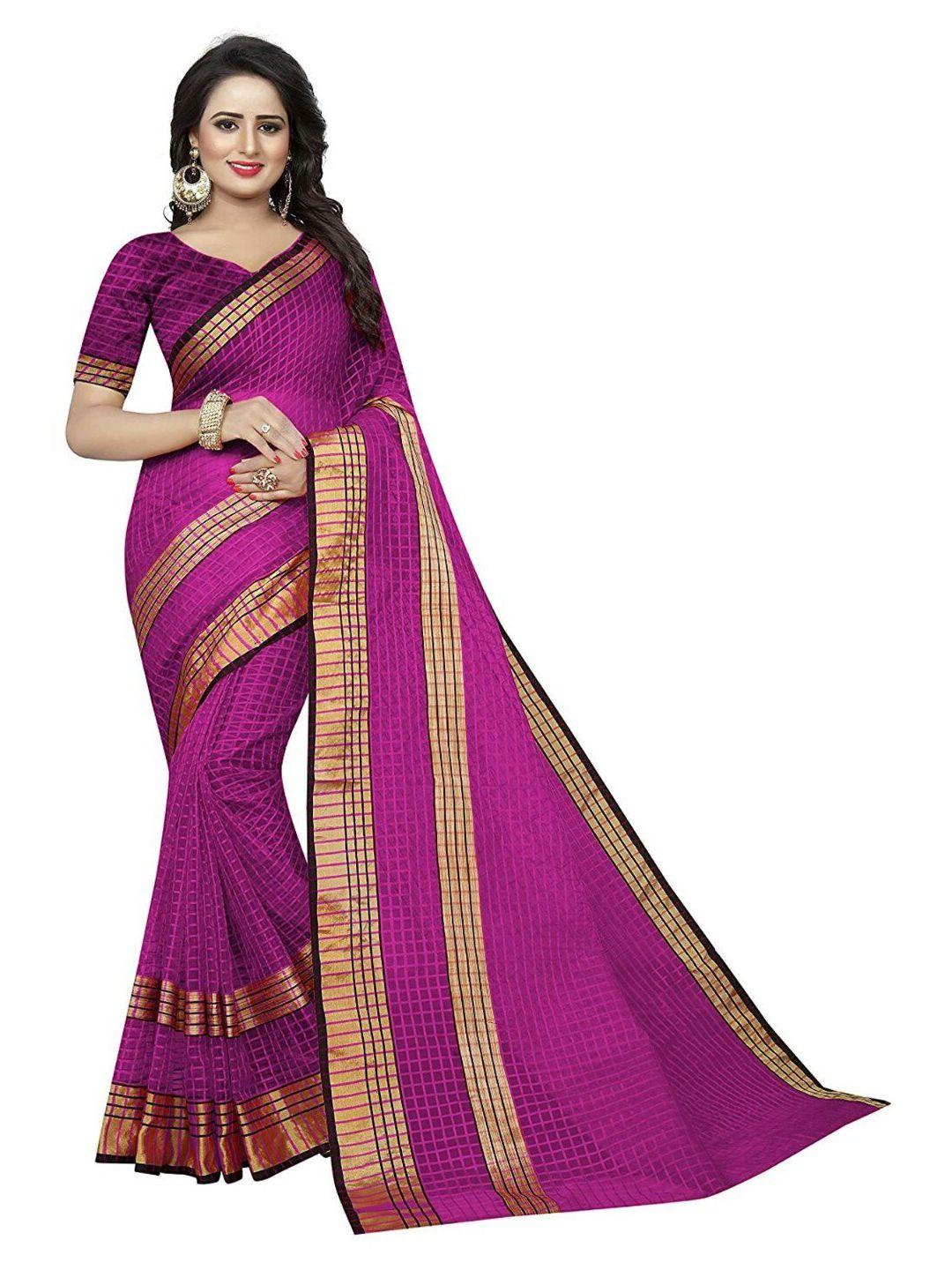 florence purple & golden checked cotton silk saree