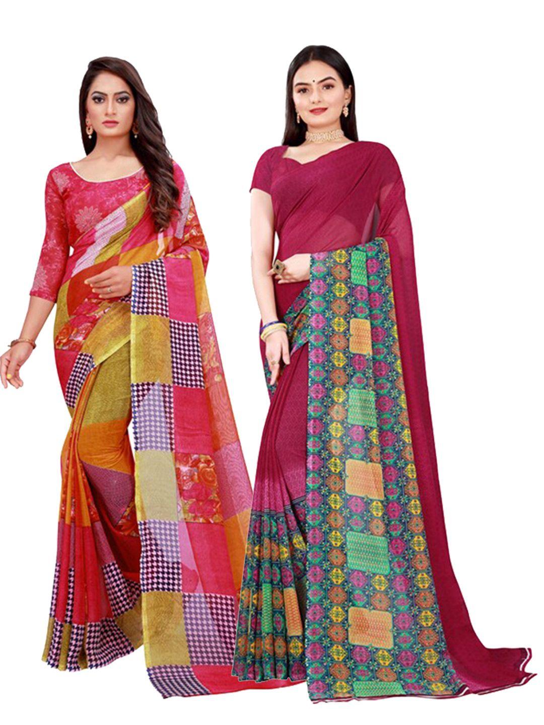 florence red & blue pure georgette saree