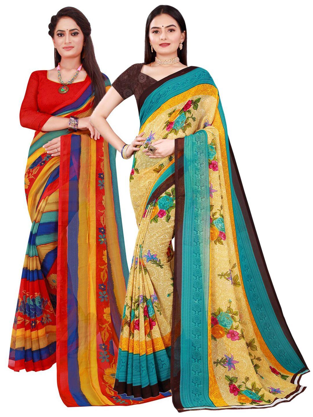 florence red & blue set of 2 pure georgette saree