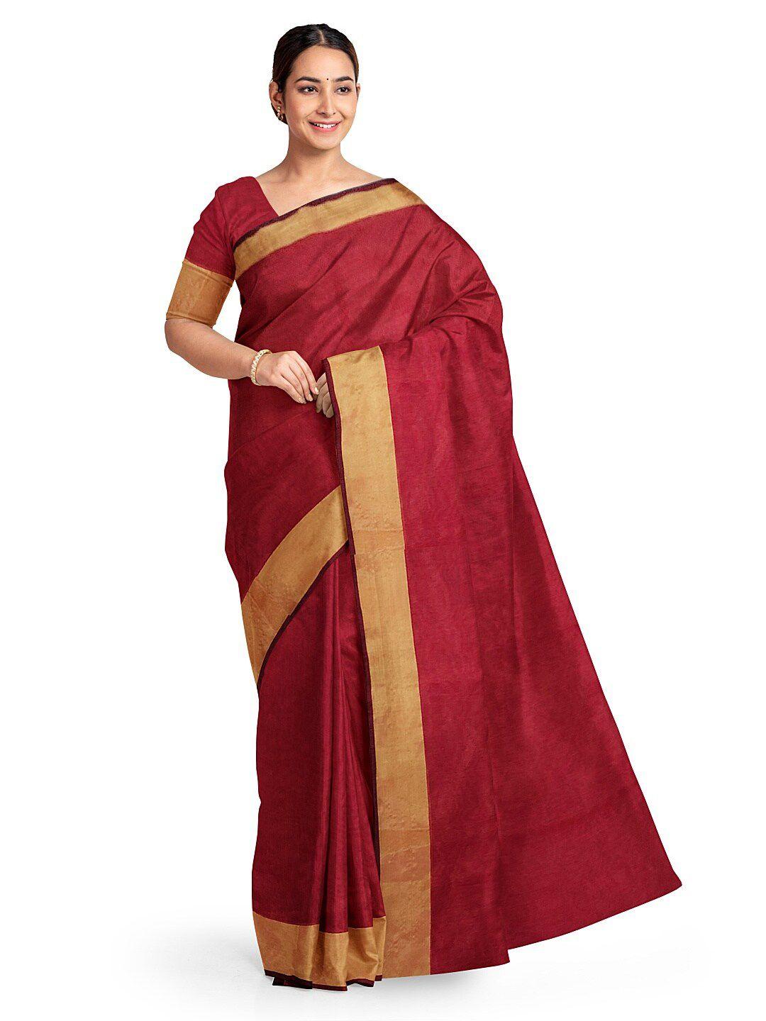 florence red & gold-toned silk cotton sungudi saree