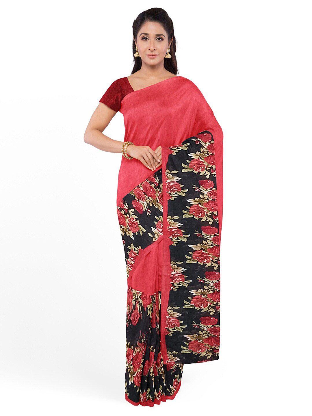 florence red & green floral pure georgette fusion dharmavaram saree