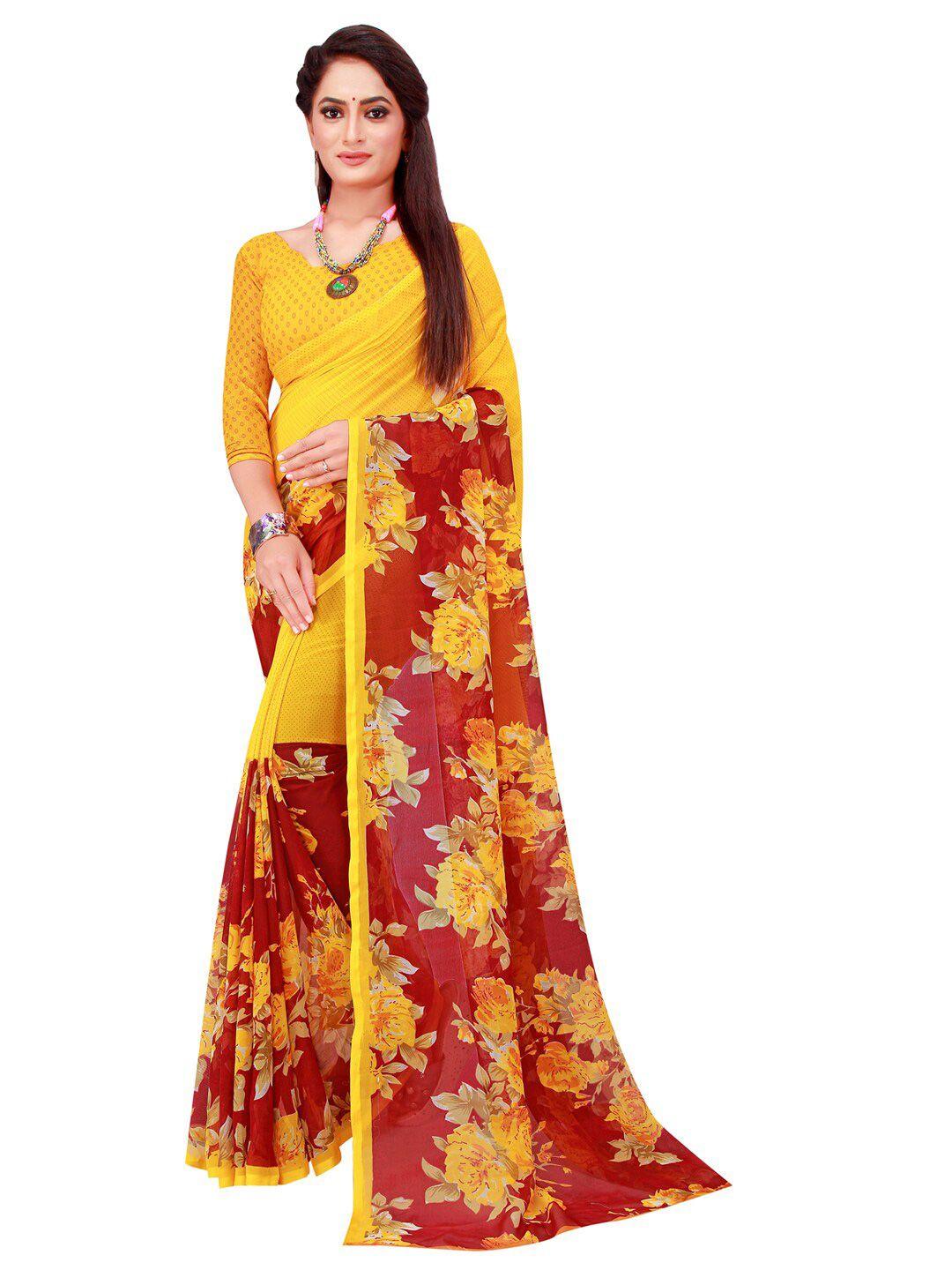 florence red & yellow pure georgette saree