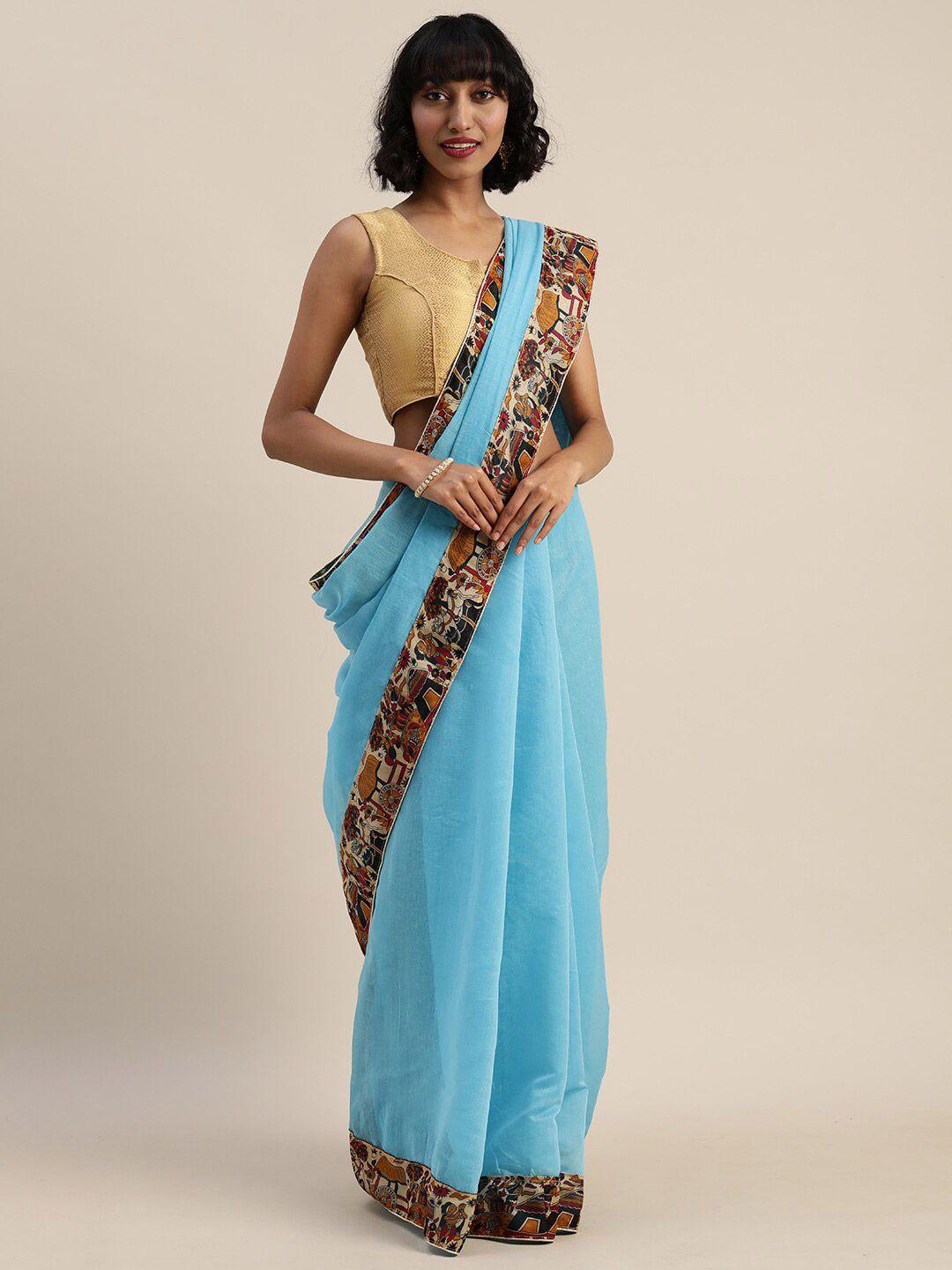 florence turquoise blue solid saree