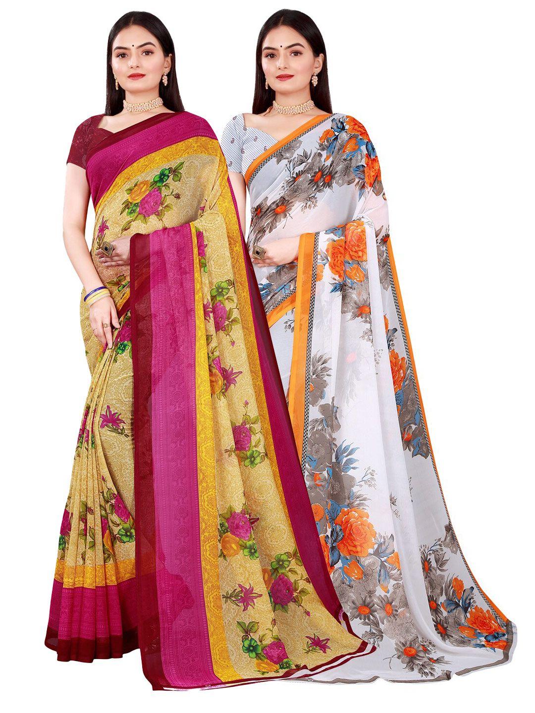 florence white & pink pure georgette saree