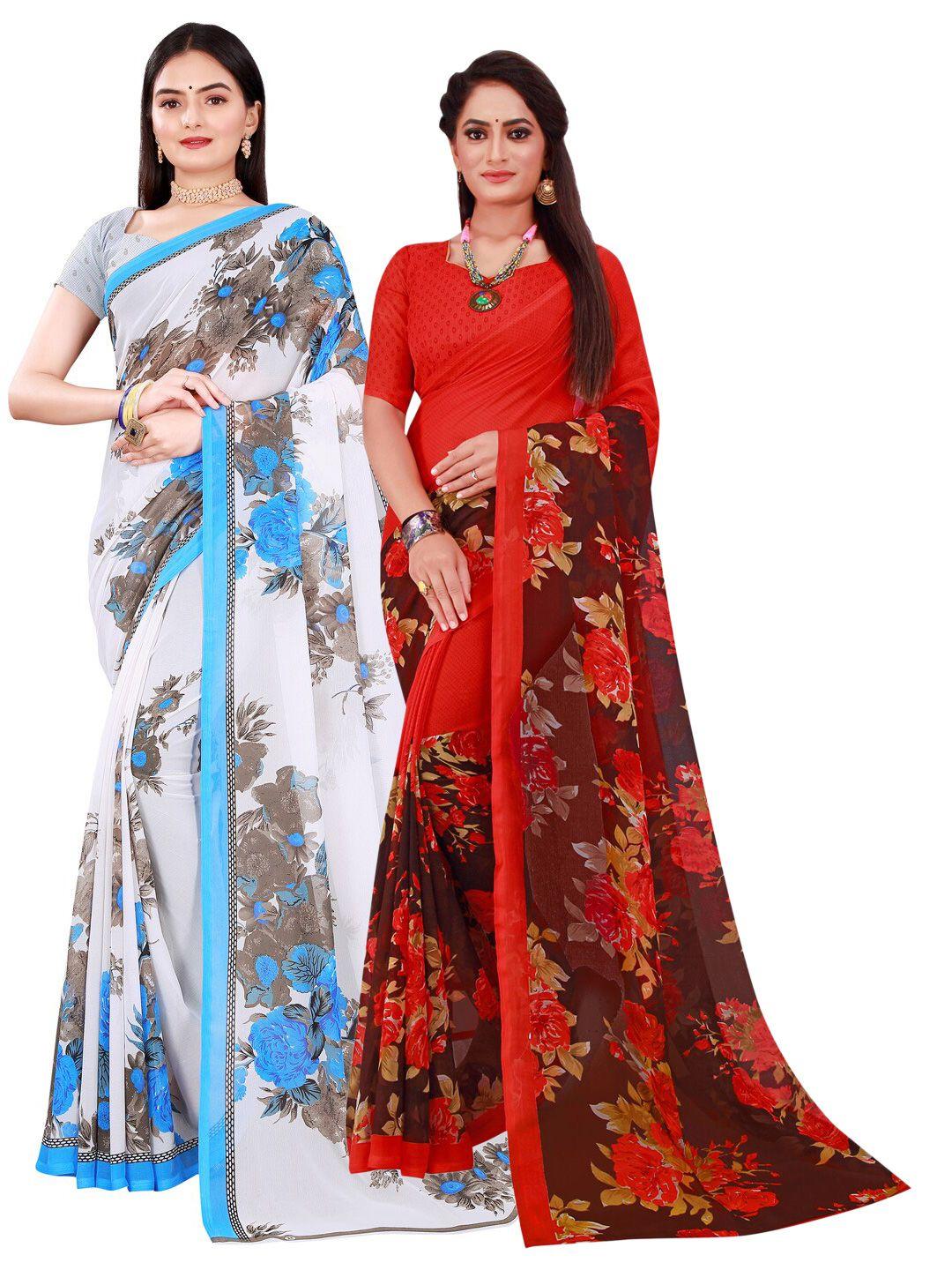 florence white & red pure georgette saree