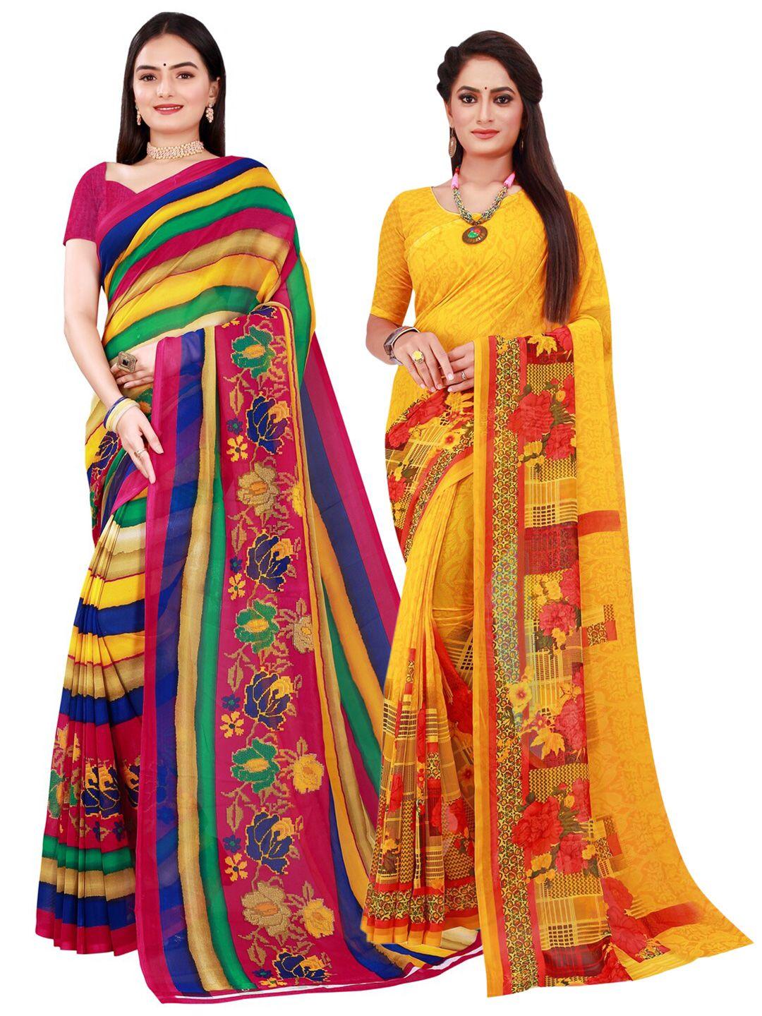 florence-yellow-&-blue-printed-pure-georgette-saree