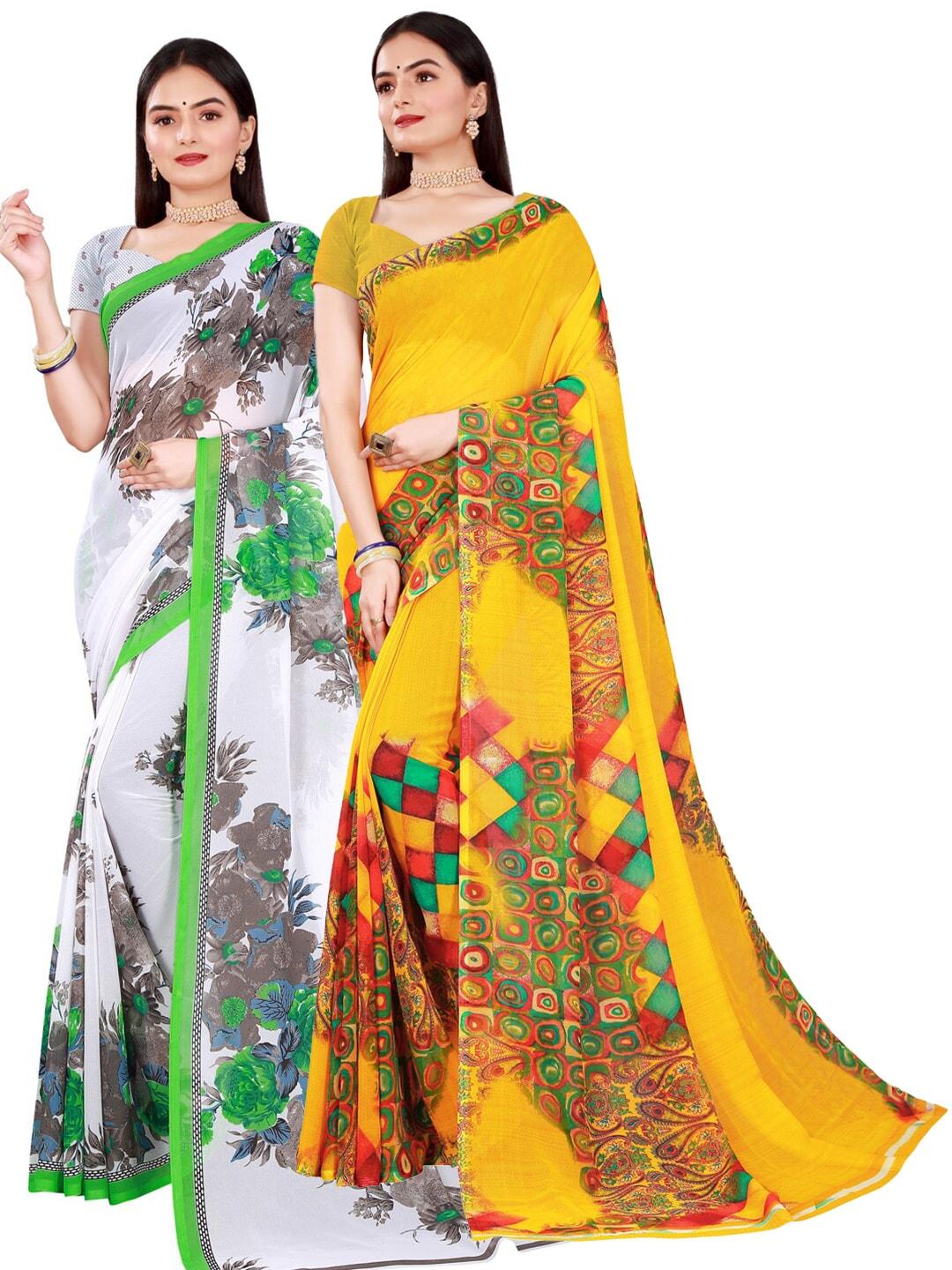 florence yellow & white pure georgette saree