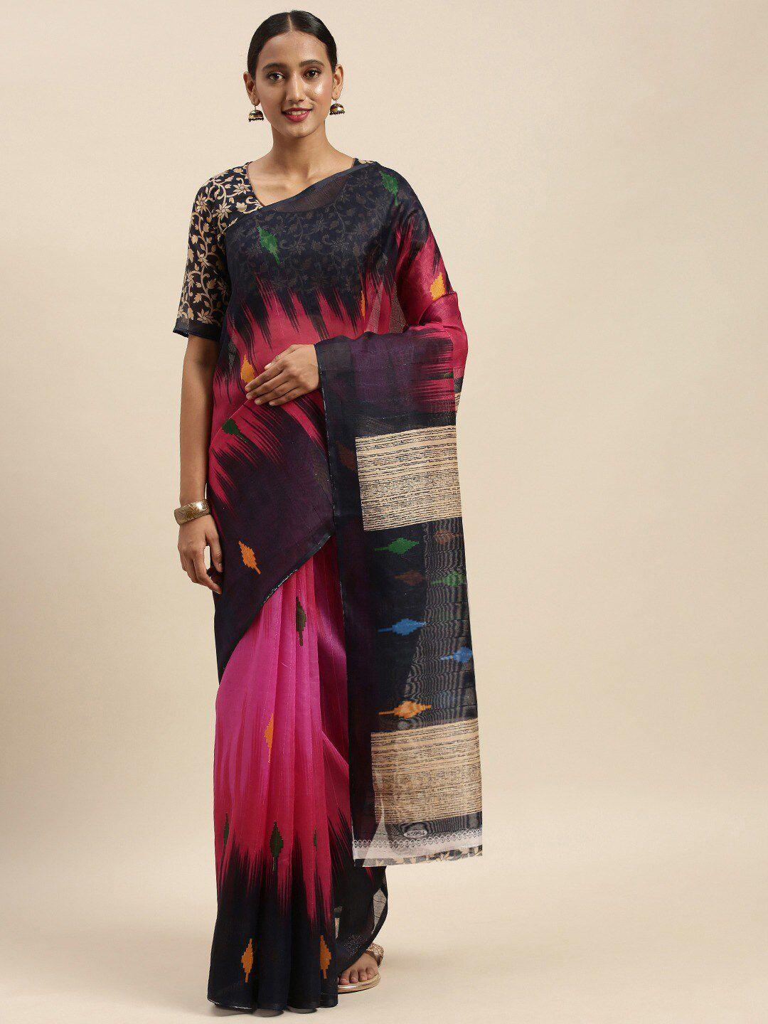 florence black & pink art silk saree