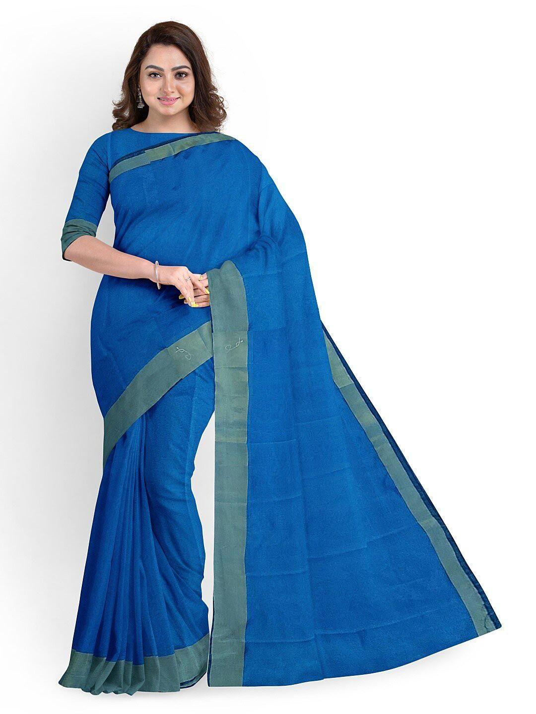 florence blue & gold-toned silk cotton  sungudi saree with un-stitched blouse