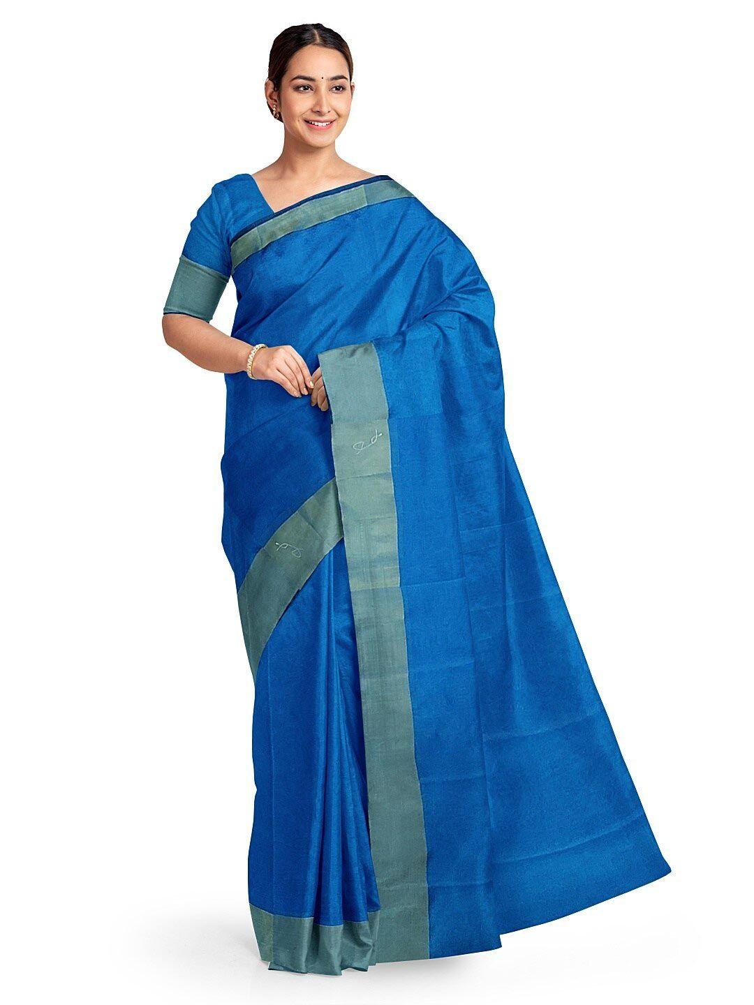 florence blue & gold-toned silk cotton sungudi saree