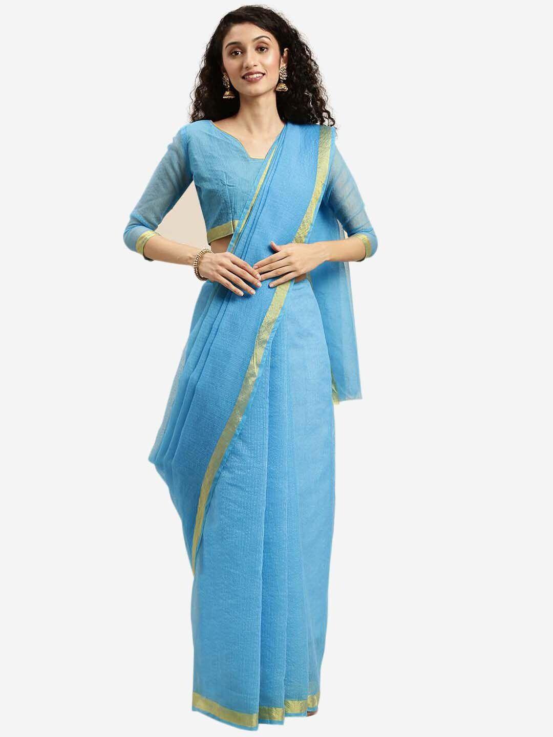 florence blue & gold-toned zari art silk saree