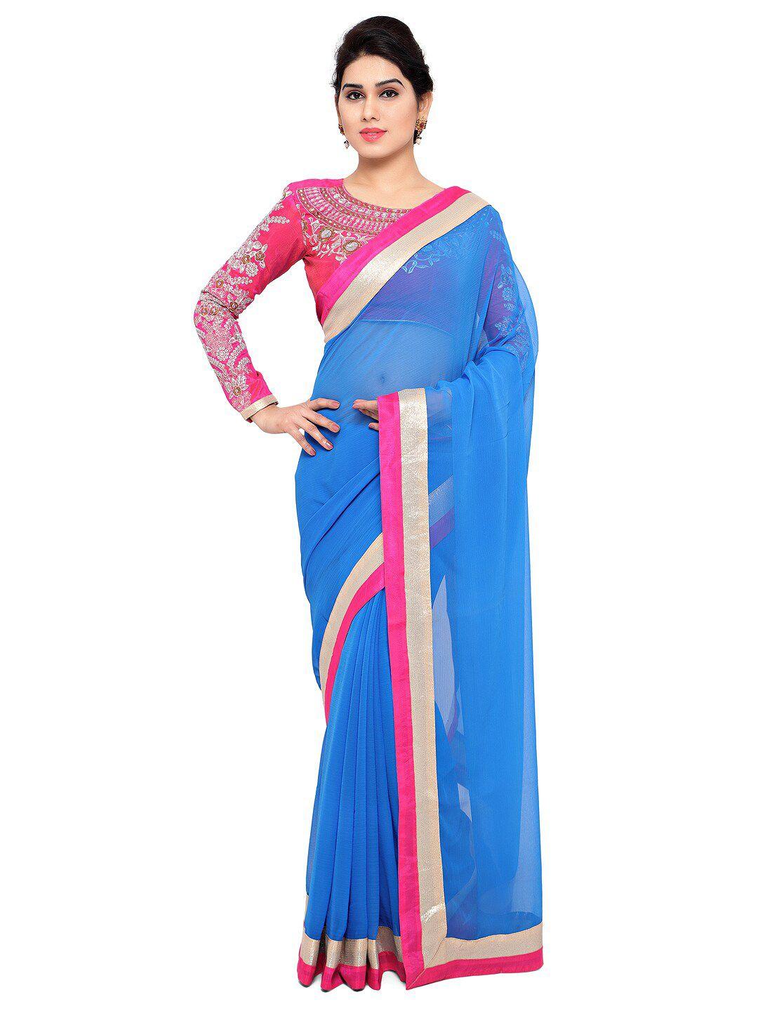 florence blue & pink zari saree
