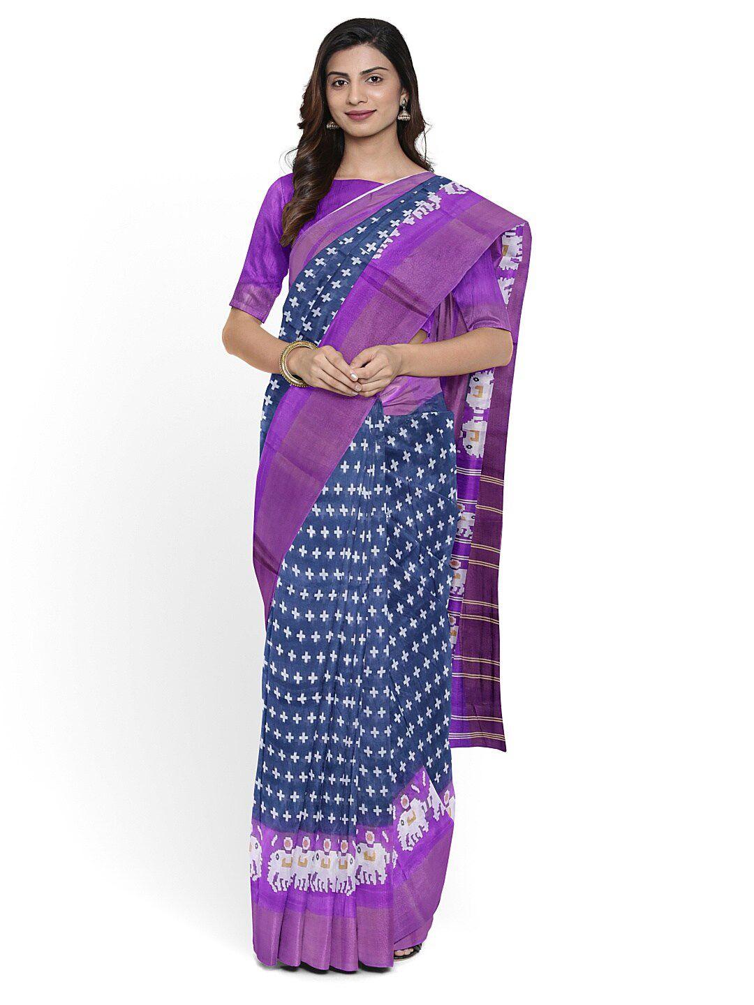 florence blue & purple ethnic motifs silk blend bhagalpuri saree