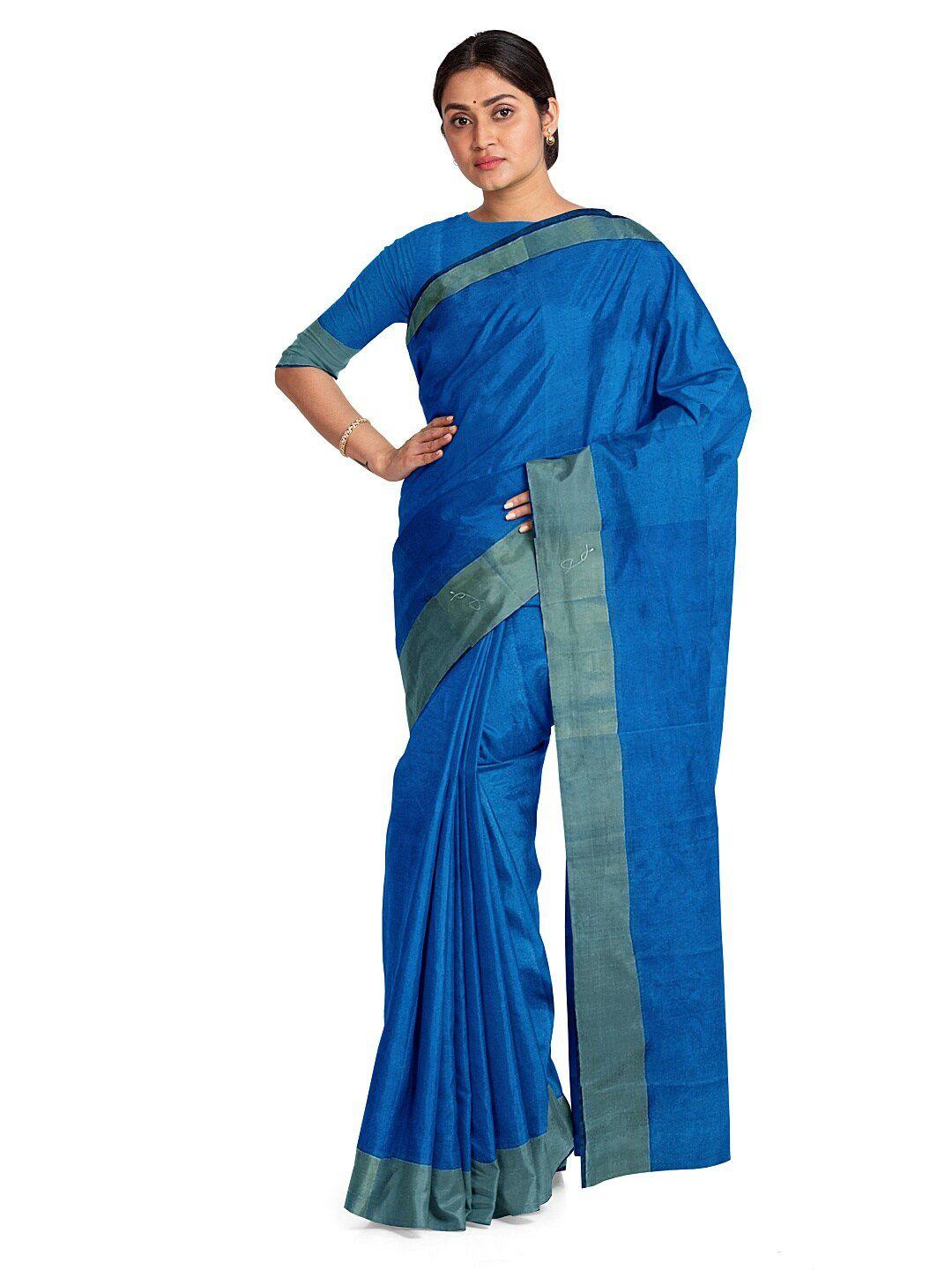 florence blue zari silk cotton sungudi saree