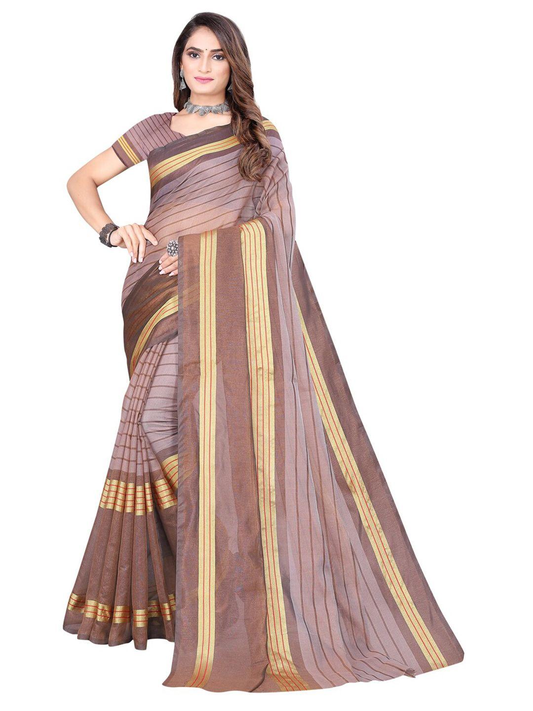 florence brown & gold-toned striped saree