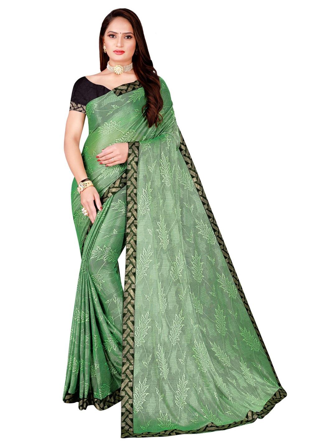 florence green & black floral art silk saree
