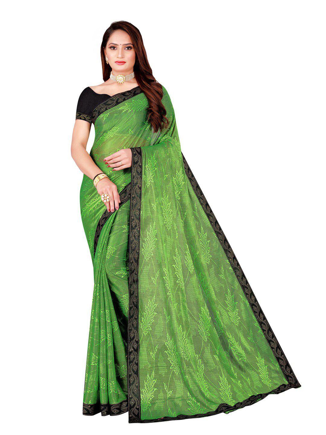 florence green & black floral art silk saree