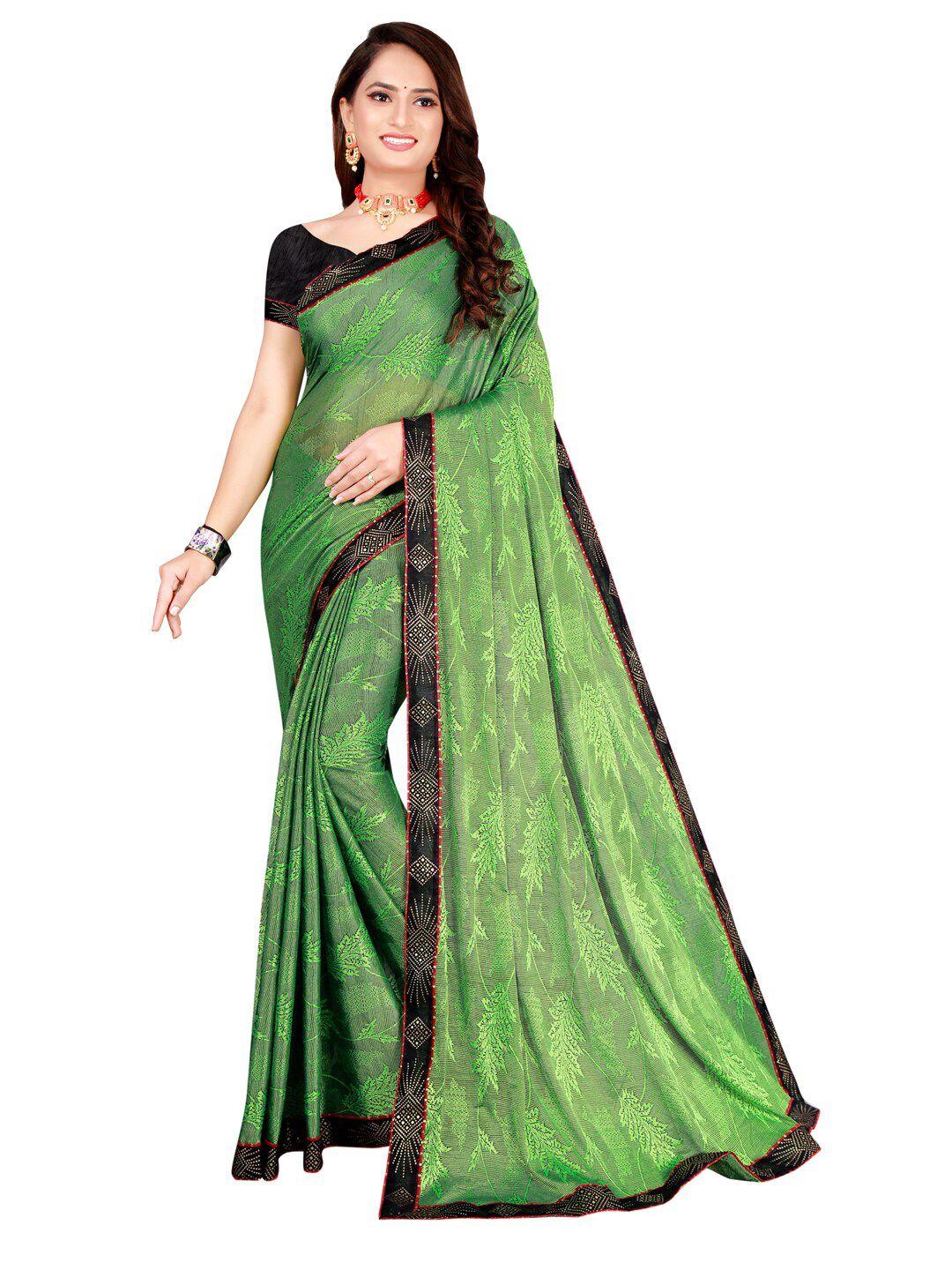 florence green & black floral art silk saree