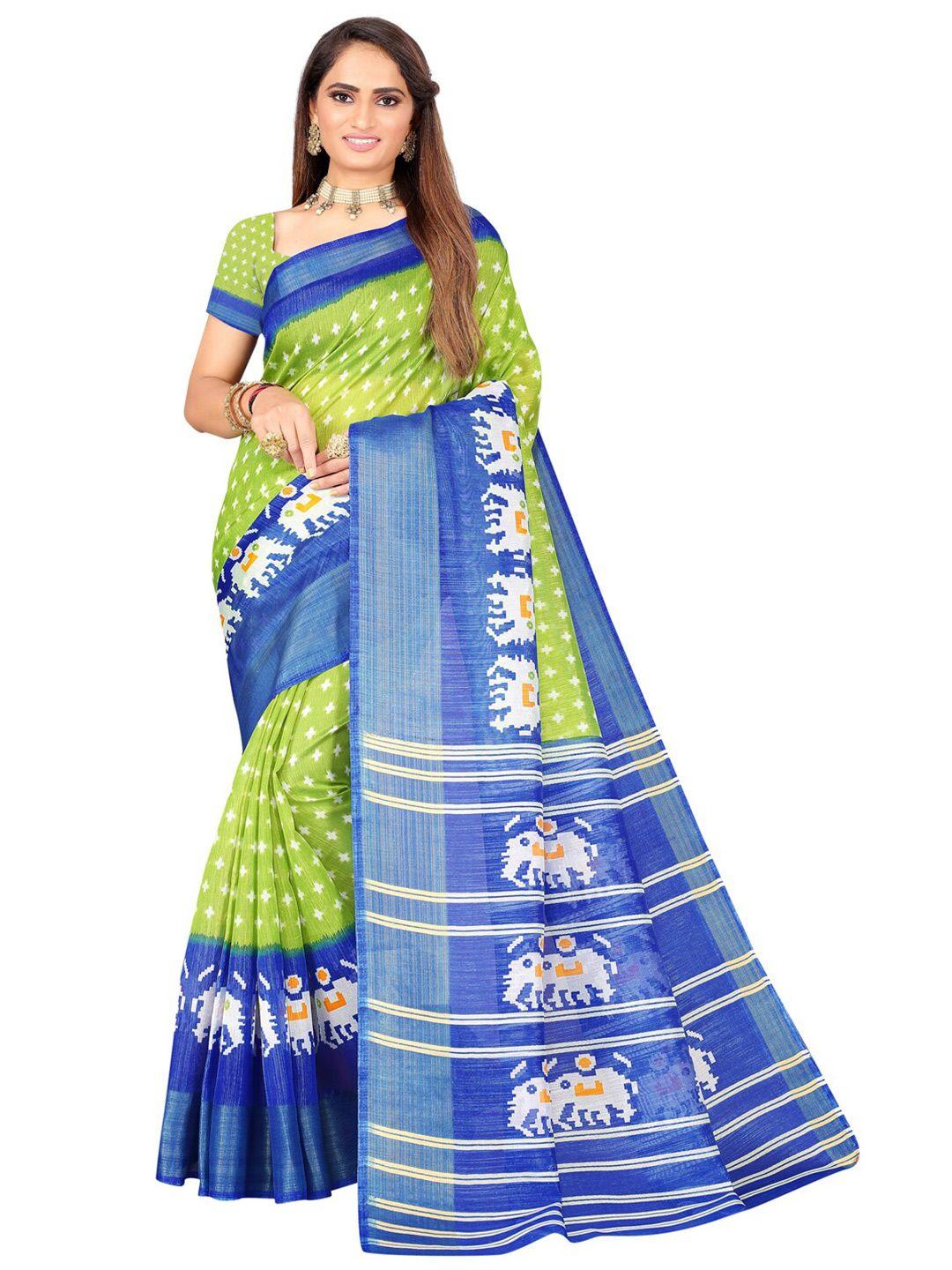 florence green & blue ethnic motifs art silk ikat saree