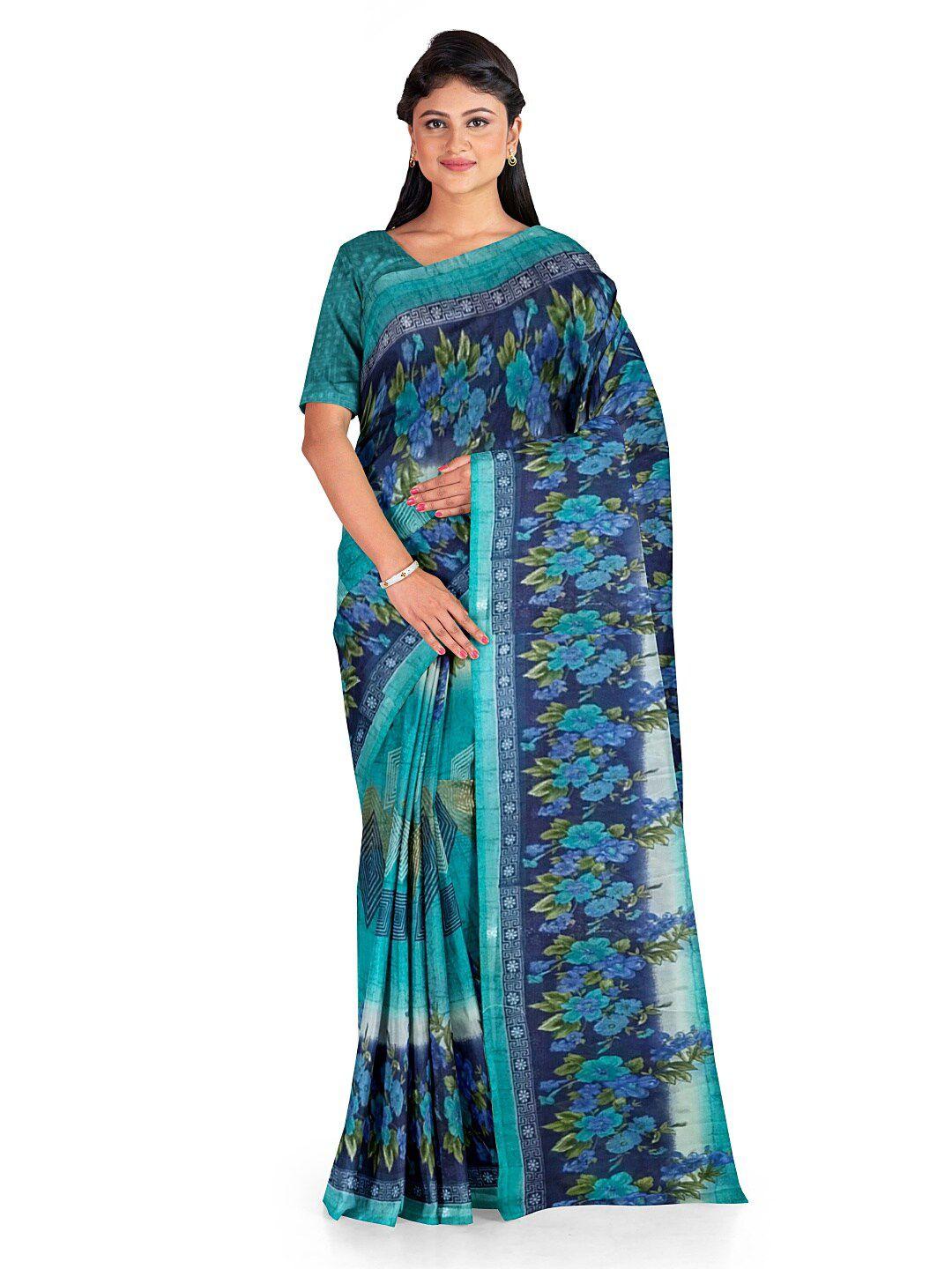 florence green & blue floral pure georgette fusion dharmavaram saree