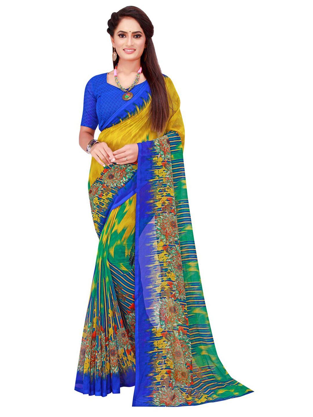 florence green & blue floral pure georgette saree