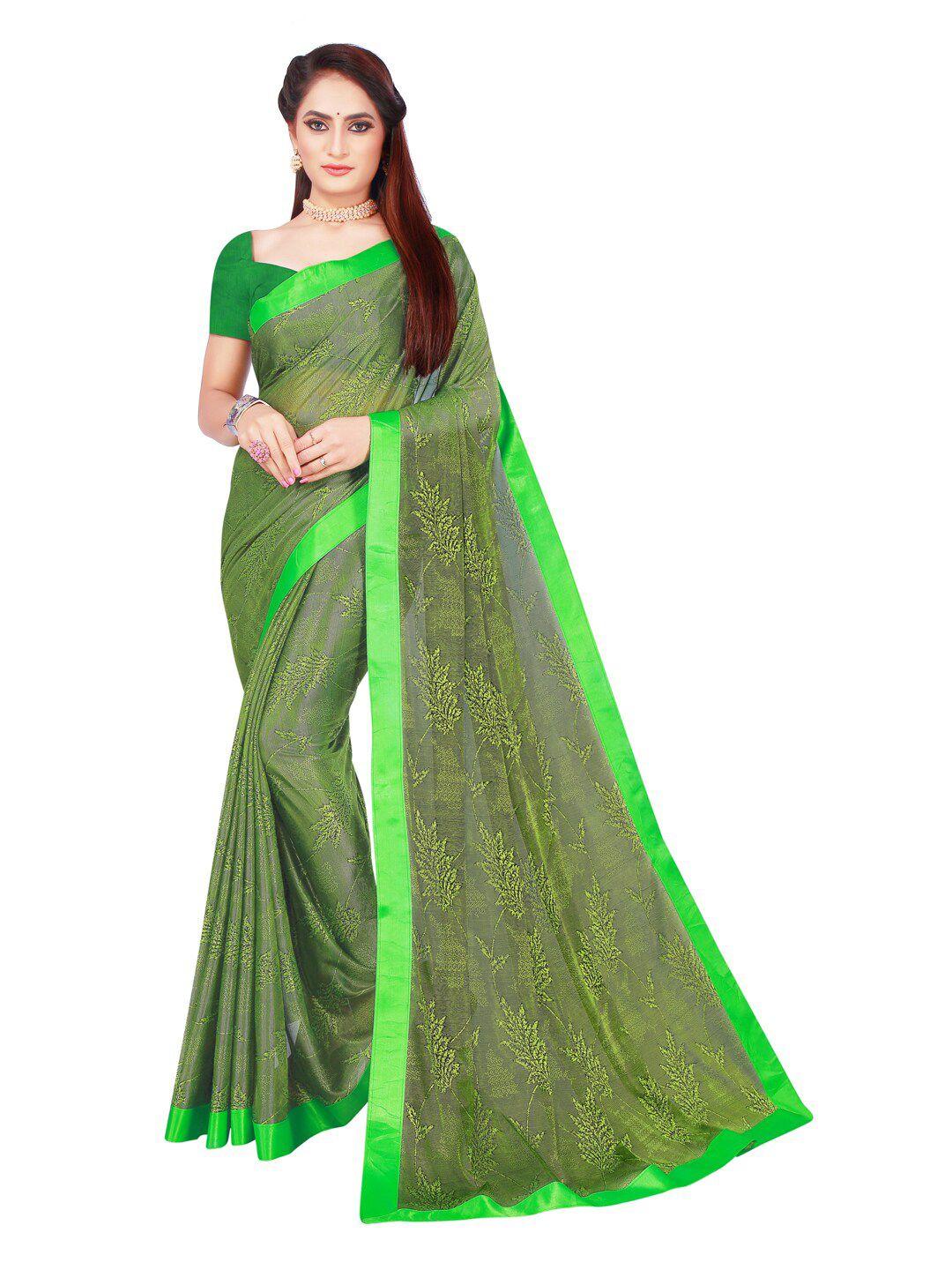 florence green floral art silk saree