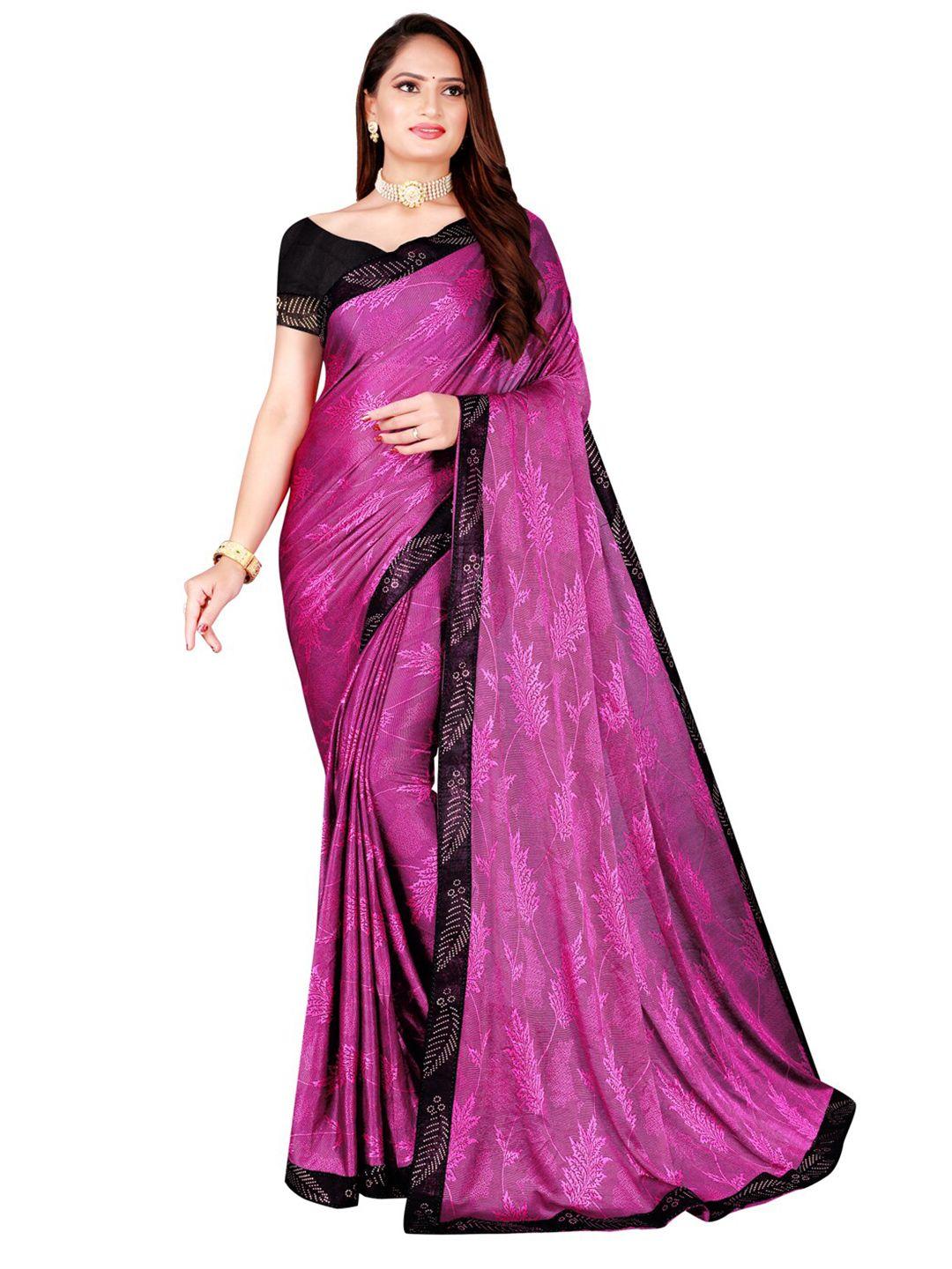 florence magenta & black floral art silk saree