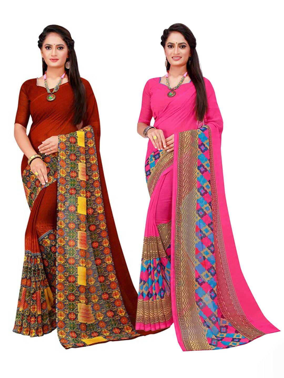 florence magenta & brown pure georgette saree