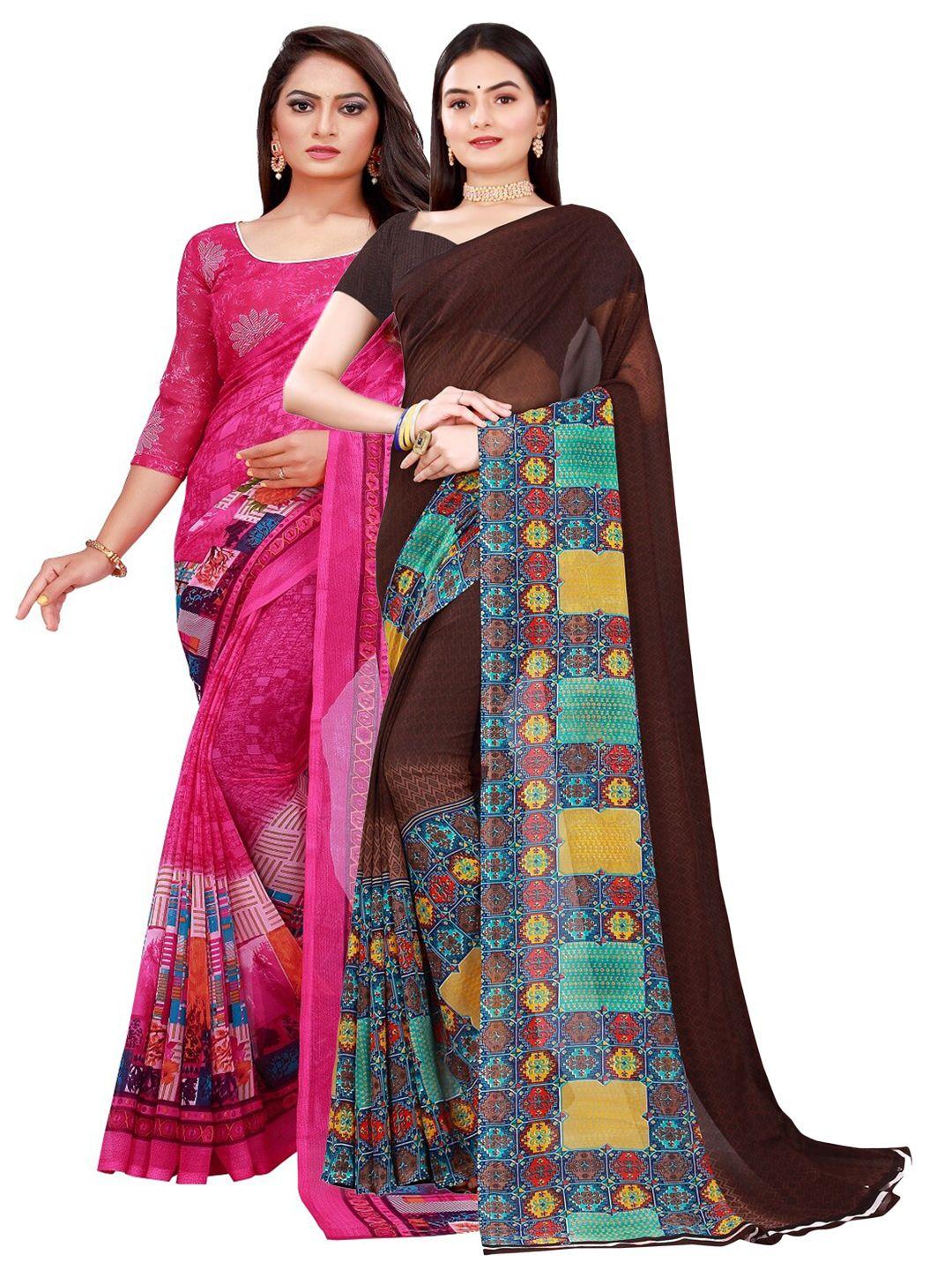 florence magenta & brown pure georgette saree