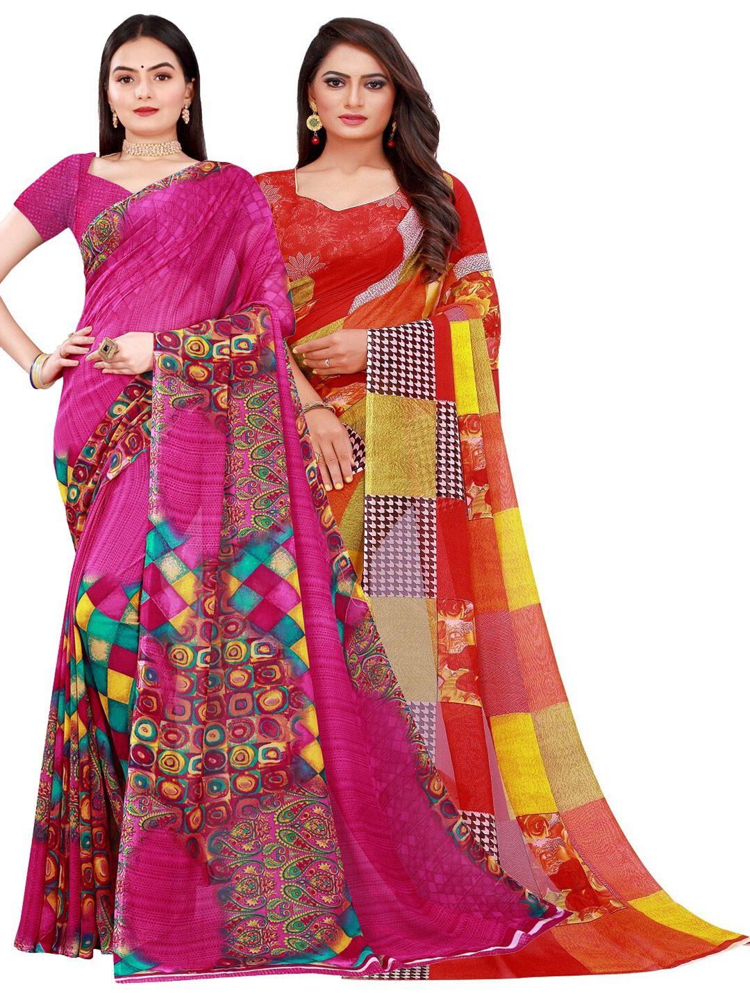 florence magenta & red pure georgette saree