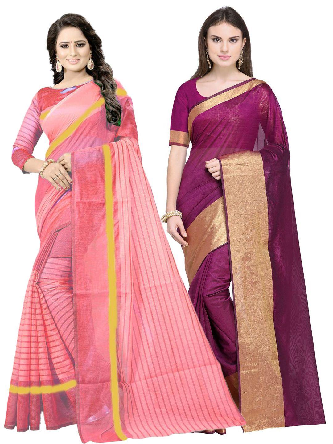 florence maroon & peach-coloured striped silk cotton saree