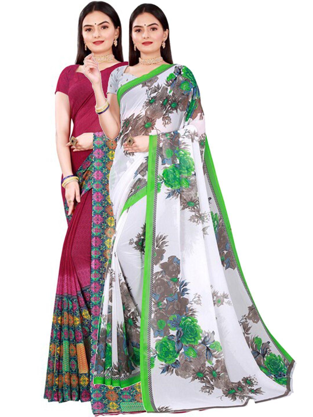 florence maroon & white pure georgette saree